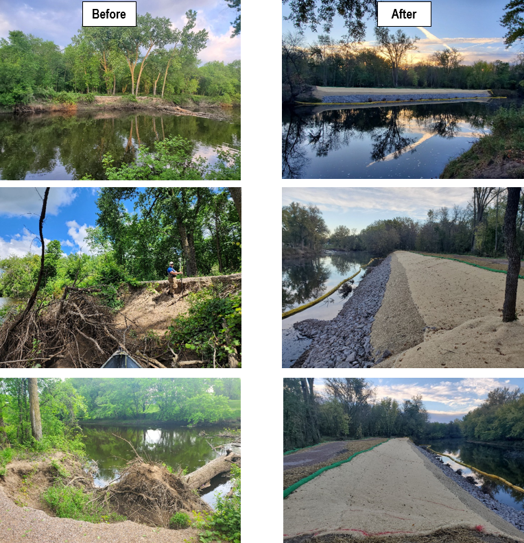 Photo: Showing conditions of the Rum Riverbank, before and after construction.