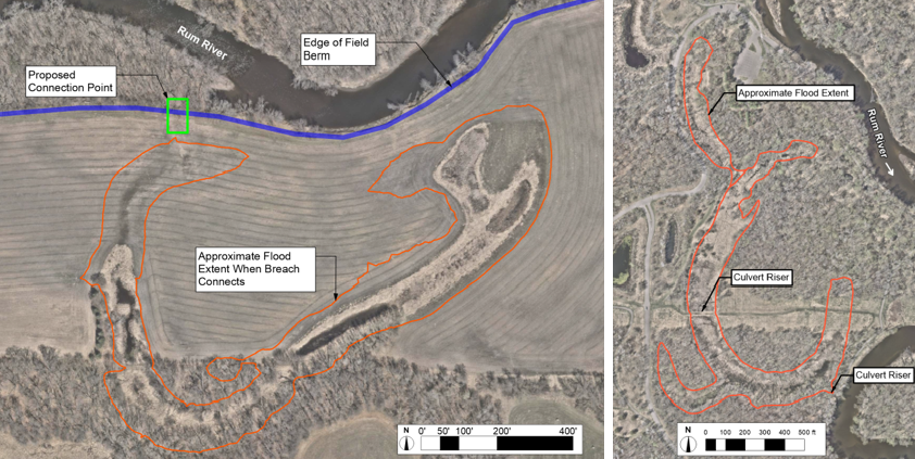 Photo: Ziegler oxbow plan (left), Rum Central Regional Park oxbow plan (right).